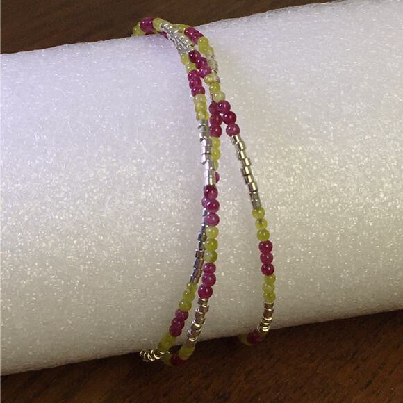 Triple Wrap Jade & Silver Bracelet  Feminine ArtToWear Gemstones Glam - Picture 3 of 4